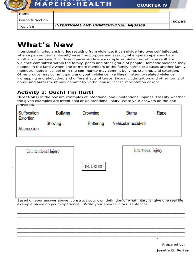Worksheet Health 9 4th 2 | PDF