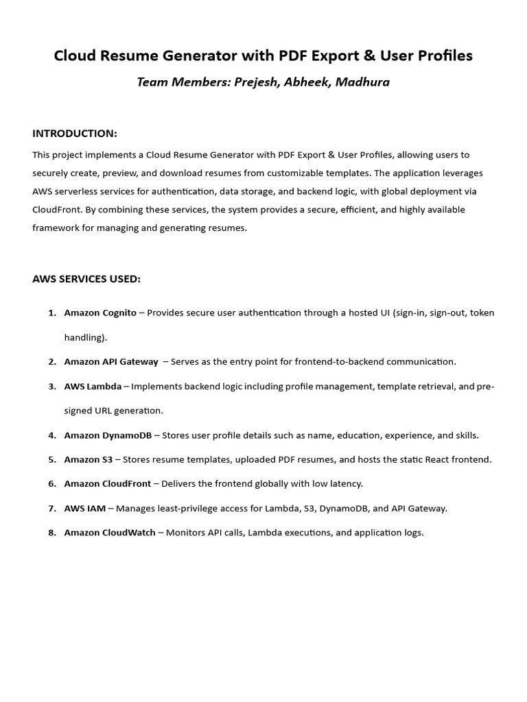 Cloud Resume Generator AWS Report | PDF | Amazon Web Services | Cloud ...