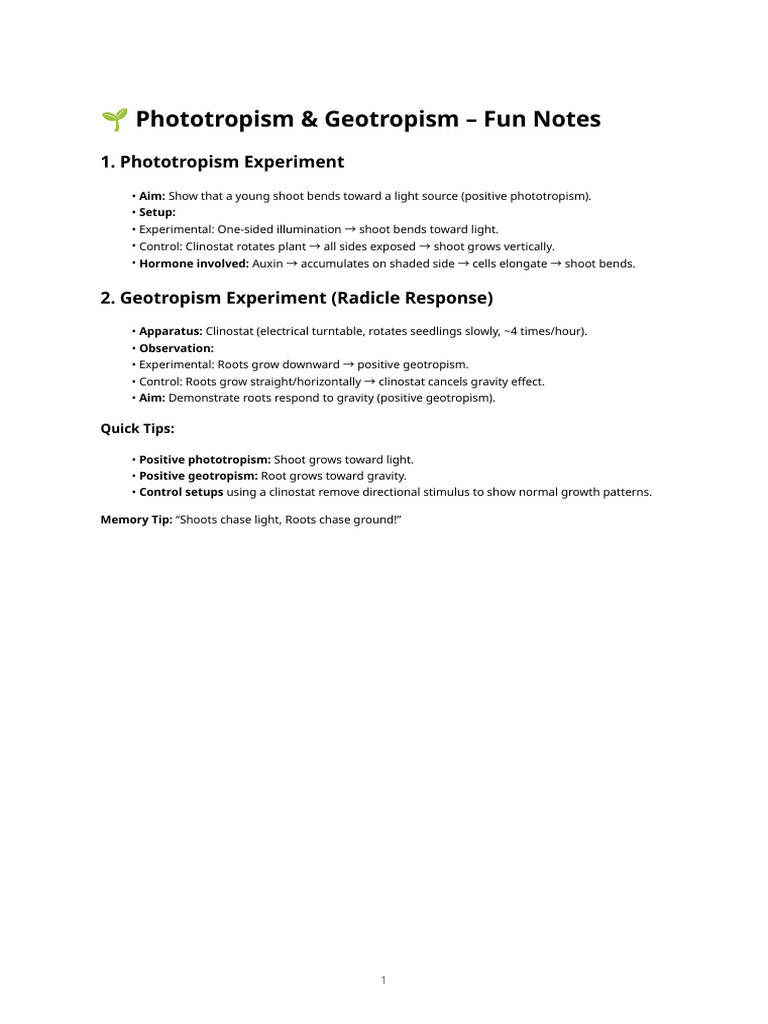Phototropism Geotropism Experiment Notes | PDF