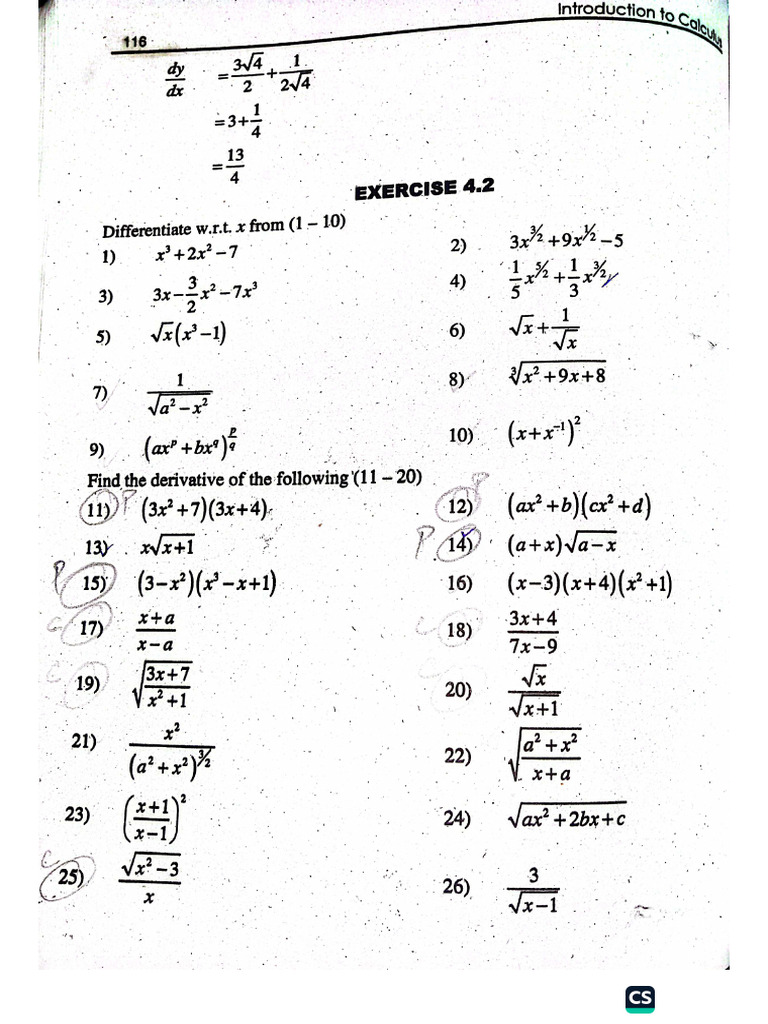 Practice Questions of Derivative | PDF
