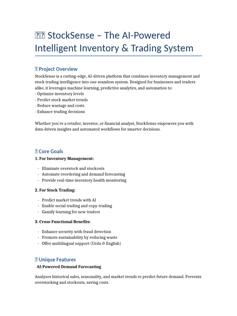 StockSense Project Documentation | PDF | Inventory | Stock Trader