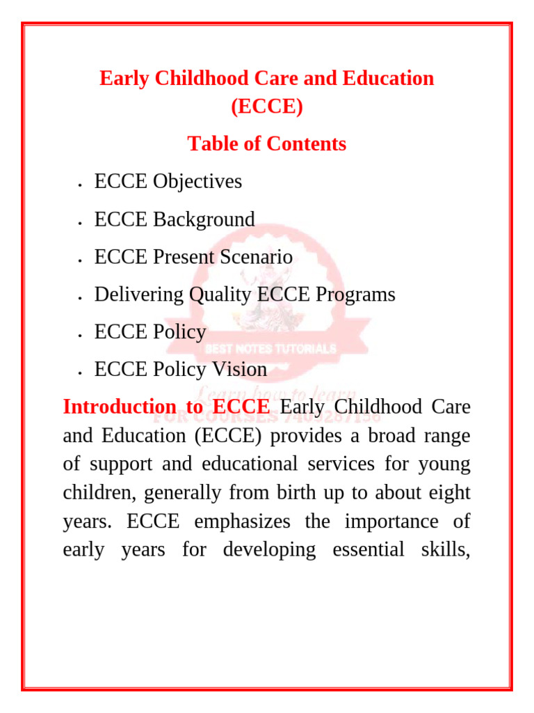 Early Childhood Care and Education (ECCE) | PDF