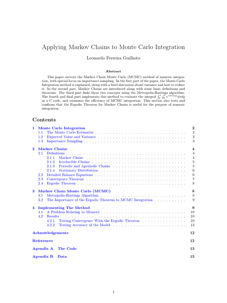 Guilhoto - Applying Markov Chains To Monte Carlo Integration | PDF ...