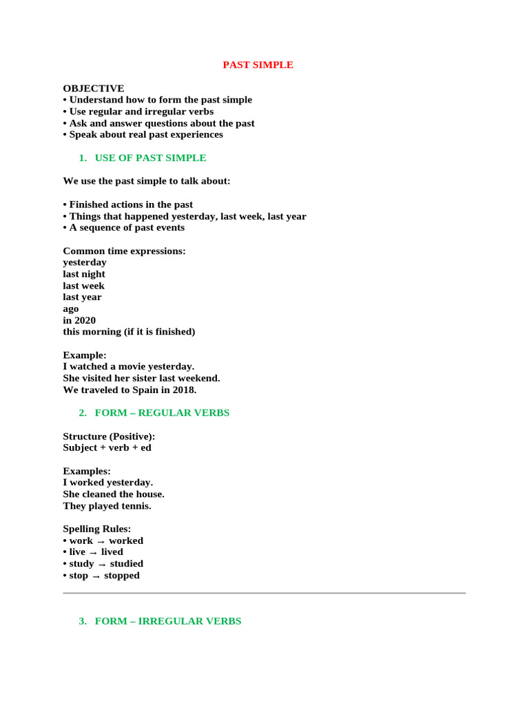PAST SIMPLE | PDF | Subject (Grammar) | Verb