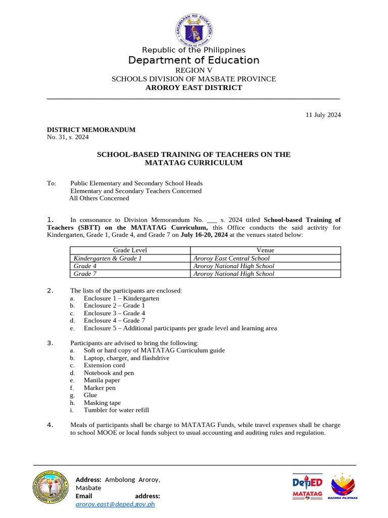 Distritct Memo SBTT Final | PDF | Philippines | Southeast Asia