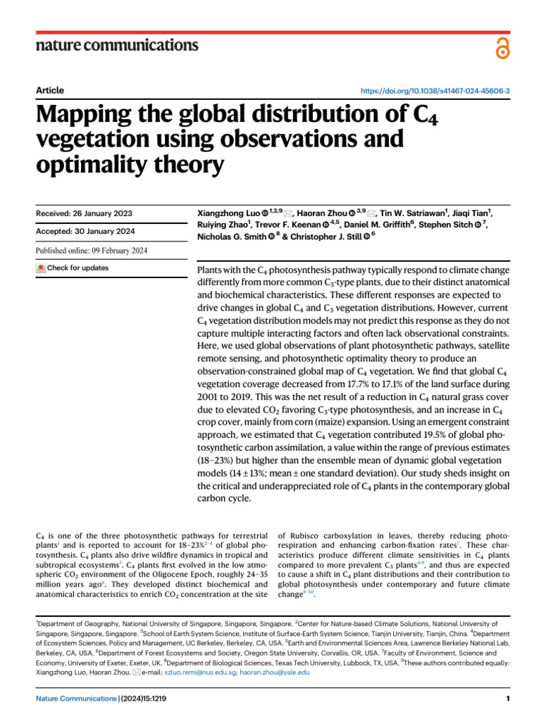 2024, Luo. Mapping the Global Distribution of C4 | PDF | Photosynthesis ...