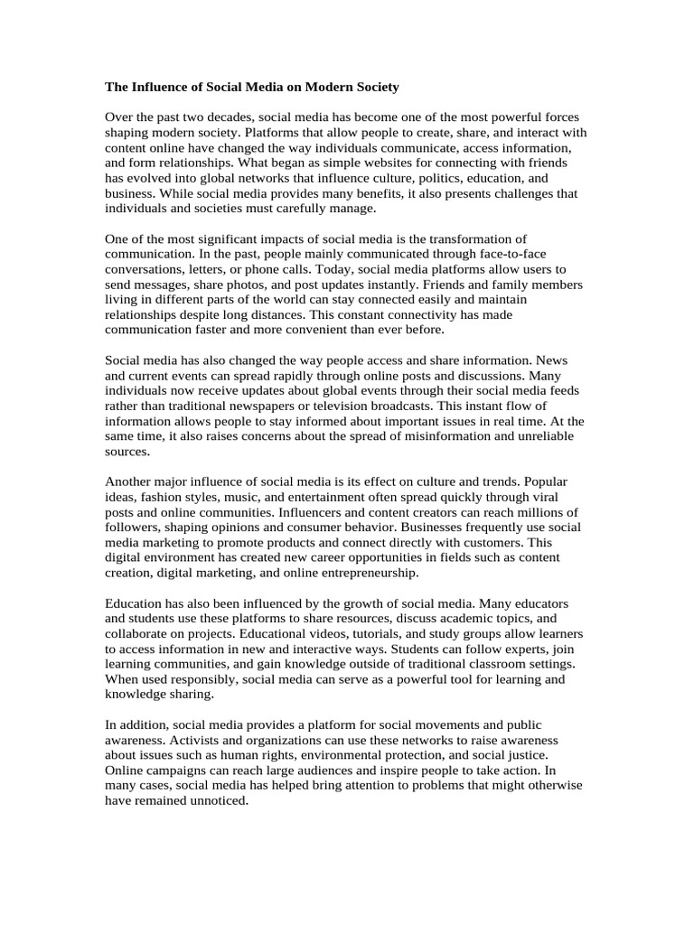 The Influence of Social Media On Modern Society | PDF | Social Media ...