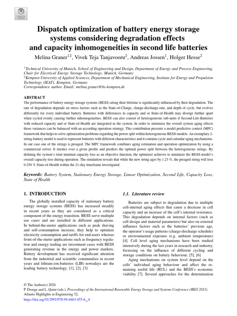Dispatch Optimization of Battery Energy Storage | PDF