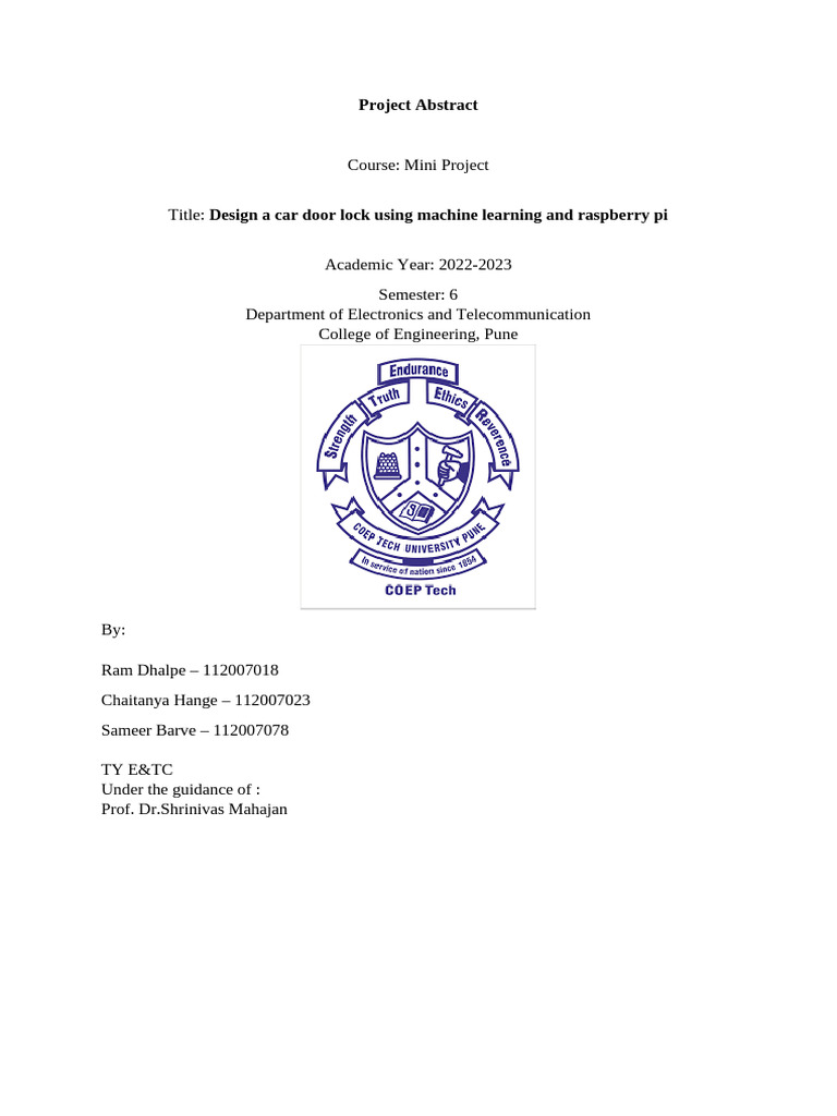 Mini Project Abstract (2) | PDF | Computing | Computer Engineering