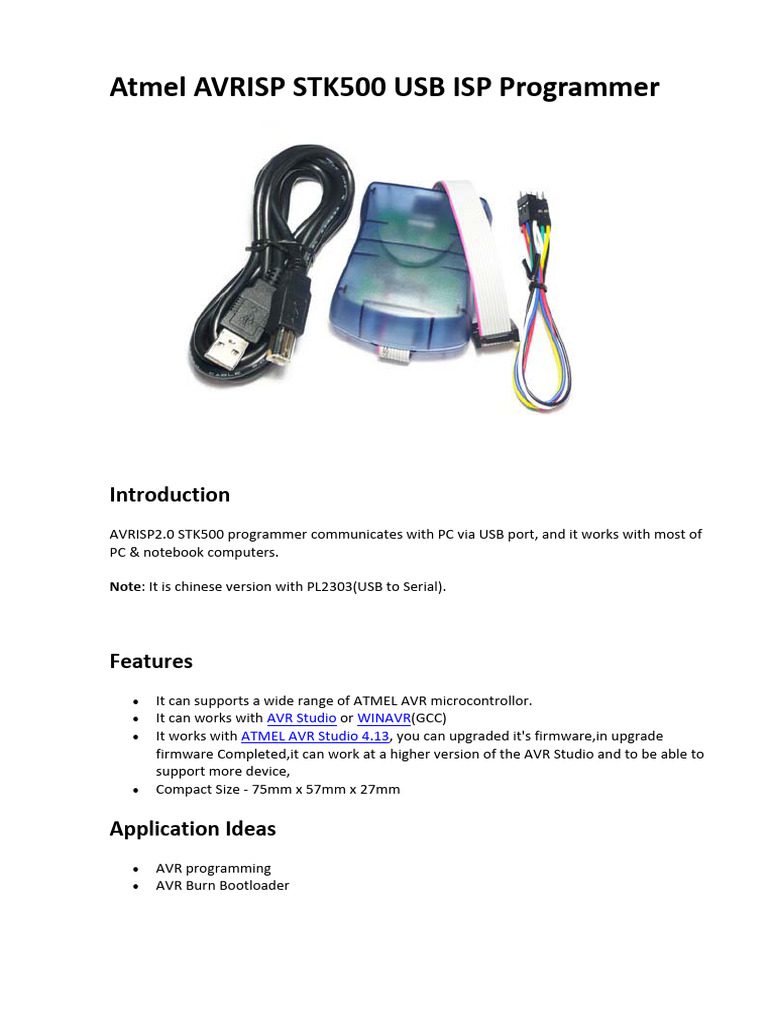 Atmel Avrisp Stk500 Usb Isp Programmer Datasheet Doc001081502 | PDF ...