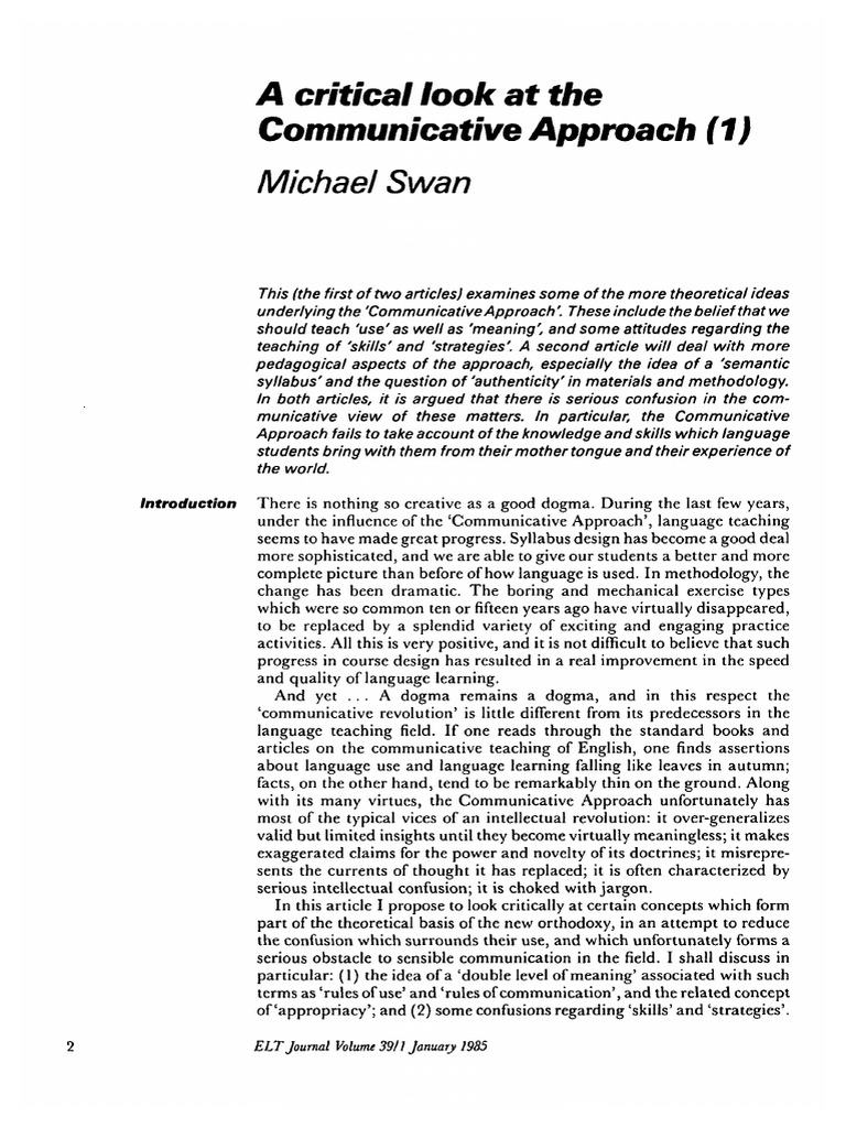 A Critical Look at the Communicative Approach | PDF | Reading ...