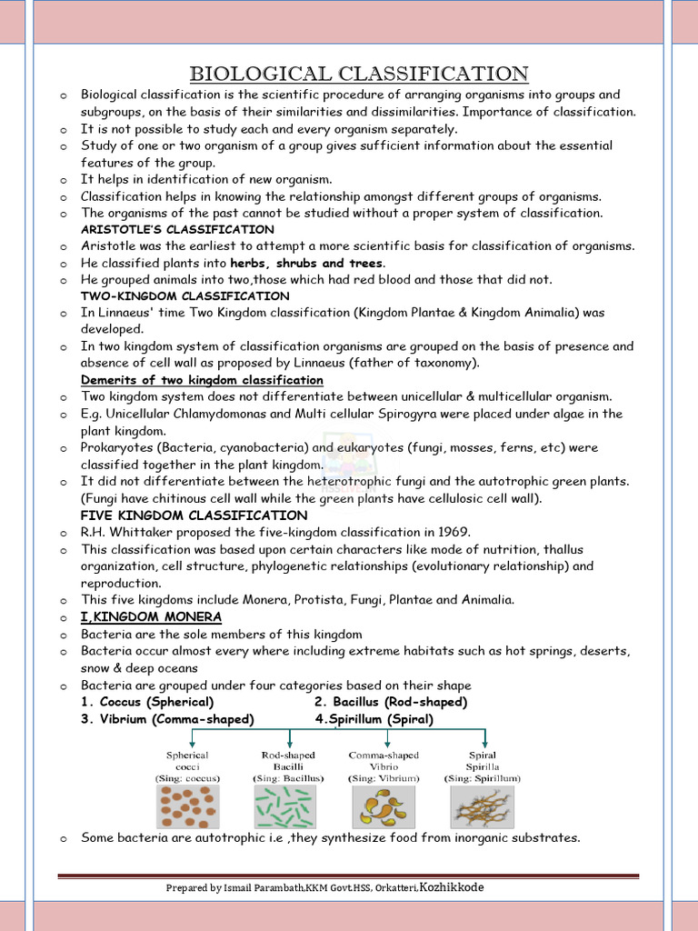 Hsslive-xi-botany-BIOLOGICAL CLASSIFICATION-1 | PDF | Fungus | Protozoa
