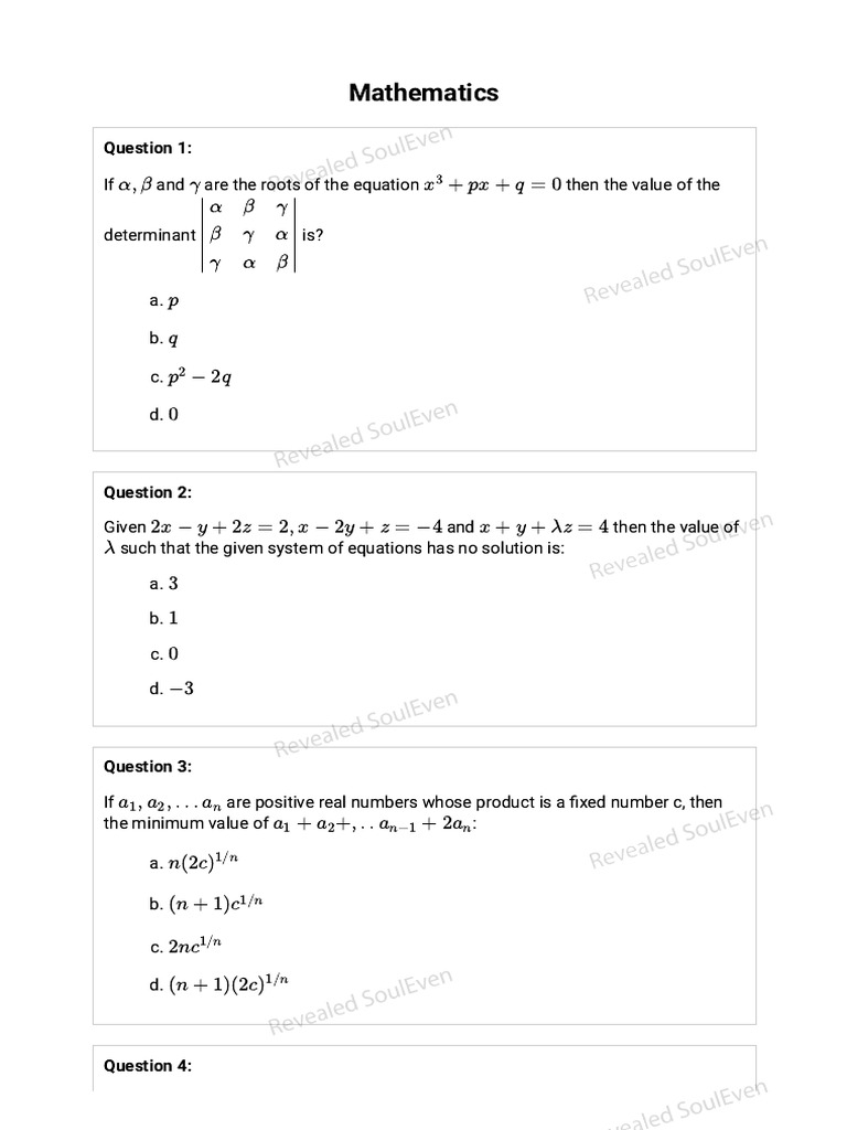 Mathematics Test - 4 | PDF | Mathematical Analysis | Mathematics