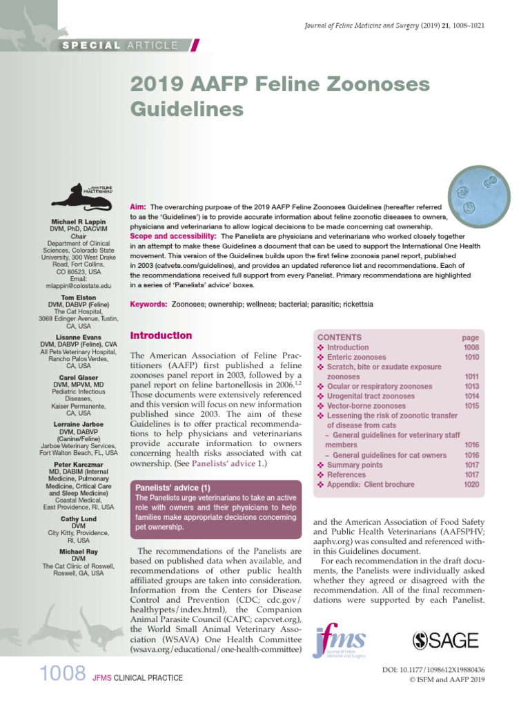 2019 AAFP Feline Zoonoses Guidelines | PDF | Infection | Medicine