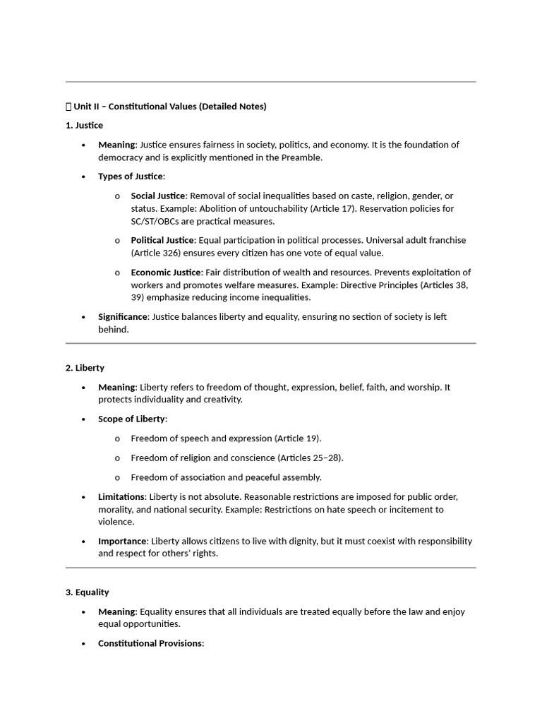 ? Unit II-Constitutional - Values | PDF | Social Equality | Social Justice