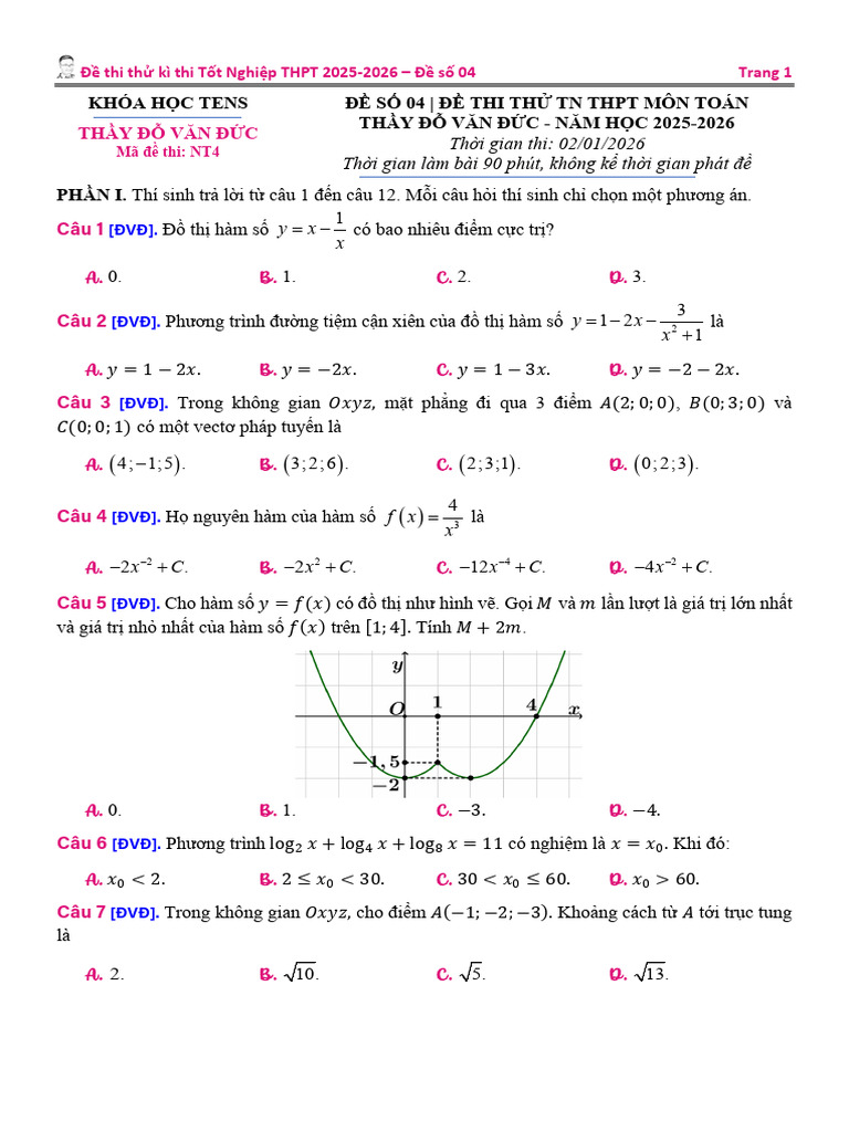 [ĐVĐ] NT4 - Đề thi thử TN THPT số 04 | PDF