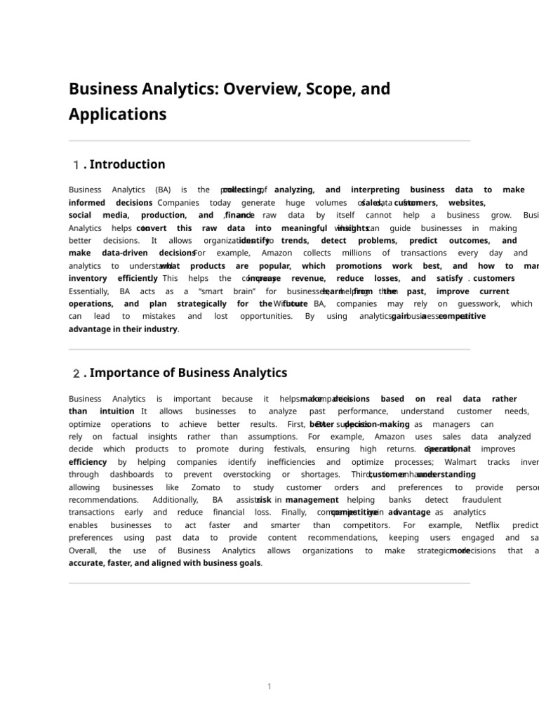 Business Analytics Report | PDF | Analytics | Forecasting