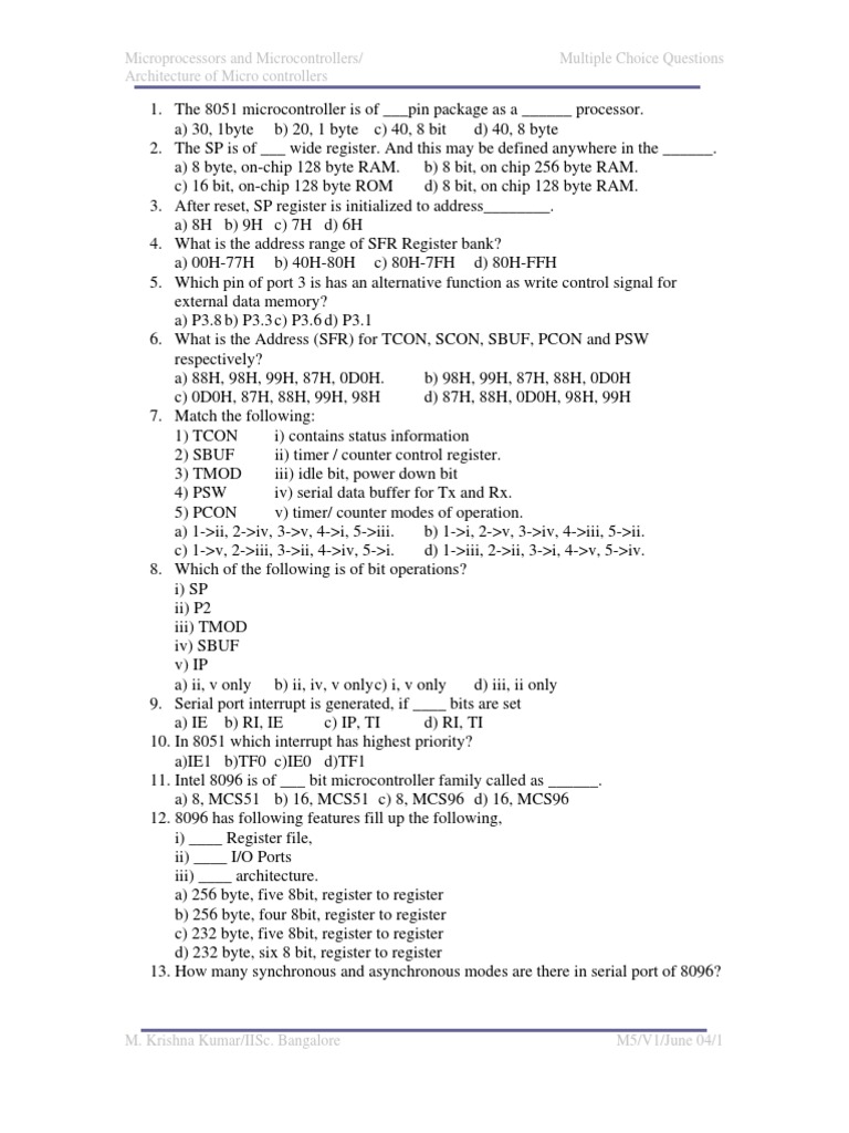 Microcontroller Architecture Quiz | PDF | Microcontroller | Integrated ...