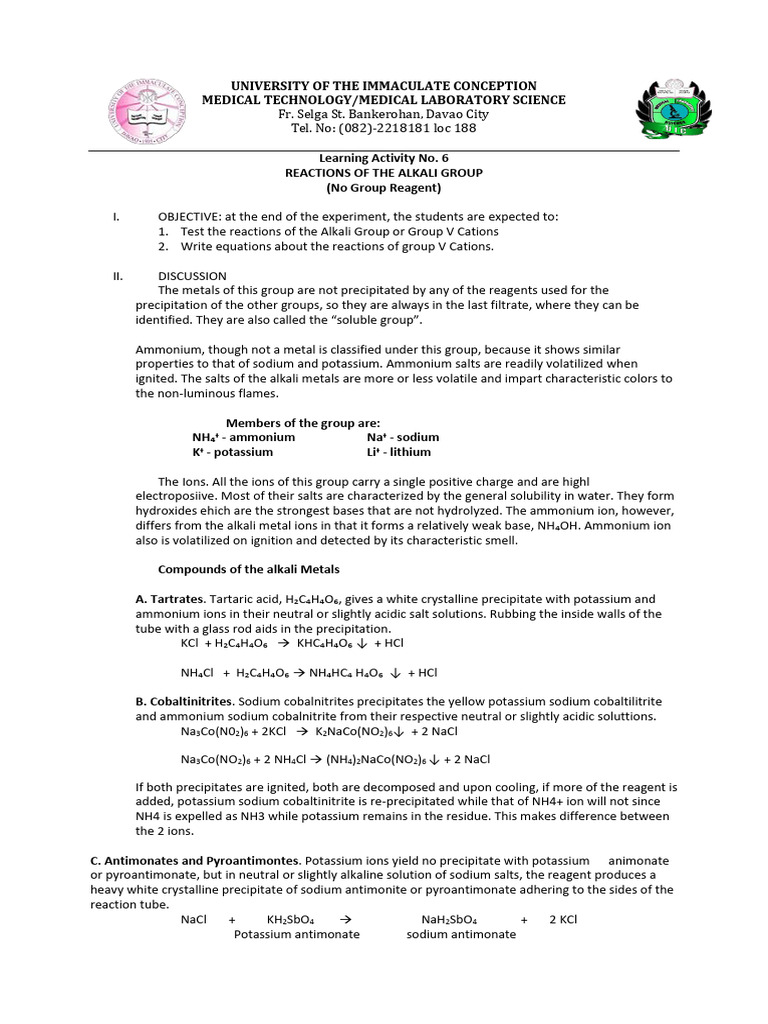 Learning Activity No. 6 | PDF | Ammonium | Salt (Chemistry)