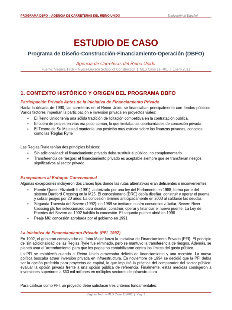 Caso6 UK DBFO Espanol (1) | PDF | La congestión del tráfico | Reino Unido