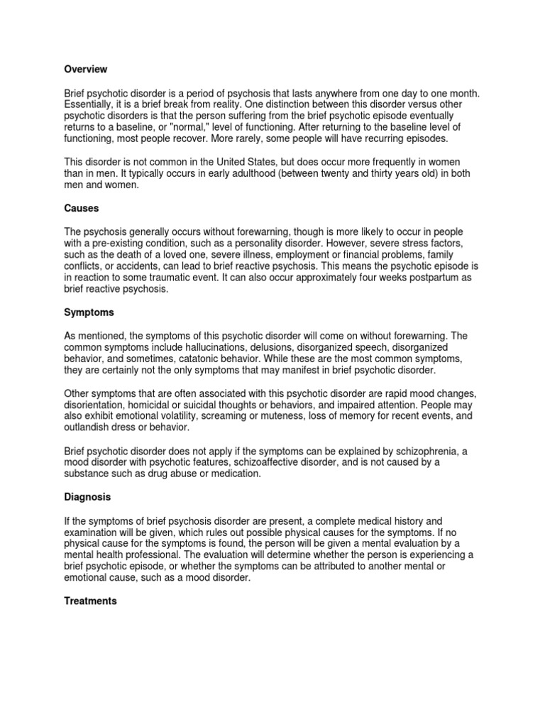 Brief Psychotic Disorder Risperidone Psychosis