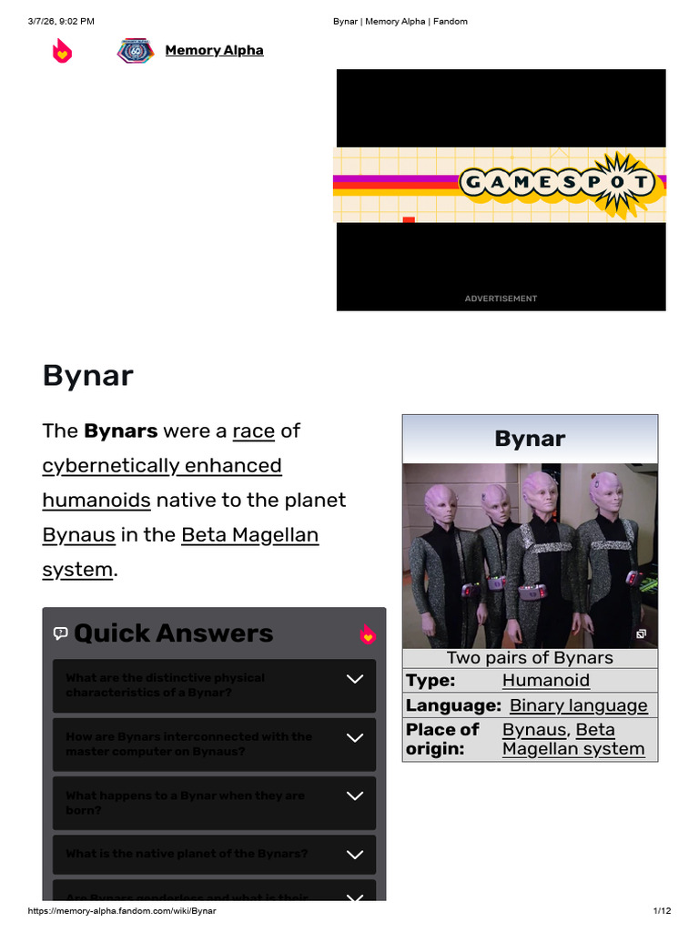 Bynar - Memory Alpha - Fandom | PDF | Star Trek | Star Trek Television ...
