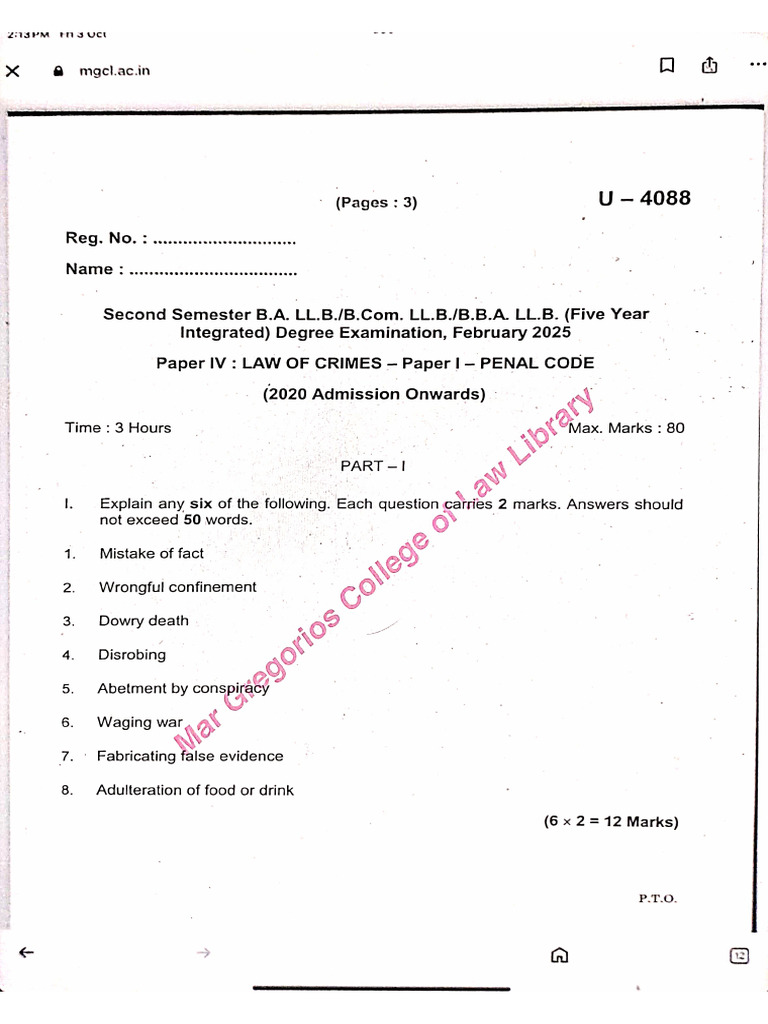 Law of Crimes Previous Year Question DocScanner 03-Oct-2025 2-13 Pm | PDF