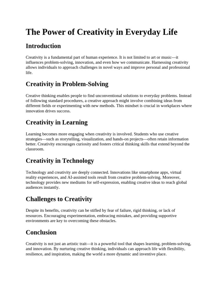 The Power of Creativity in Everyday Life | PDF