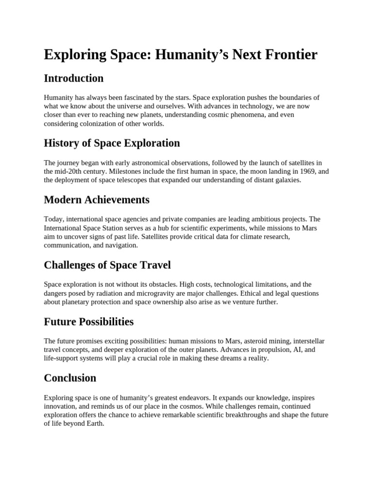 Exploring Space Humanity’s Next Frontier | PDF