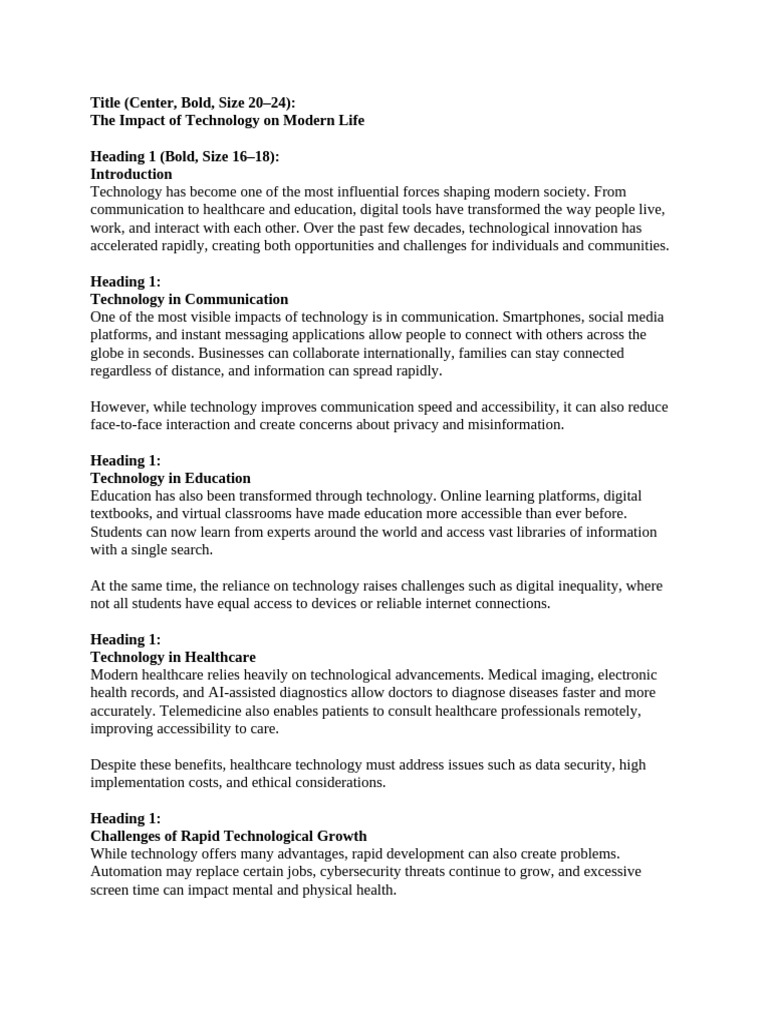 The Impact of Technology on Modern Life | PDF | Computing | Health Care