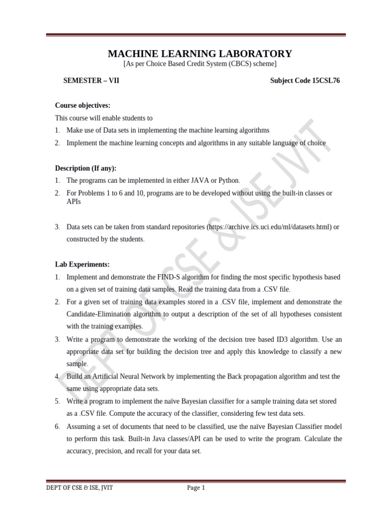 MACHINE LEARNING LABORATOR RSY | PDF | Machine Learning | Applied ...