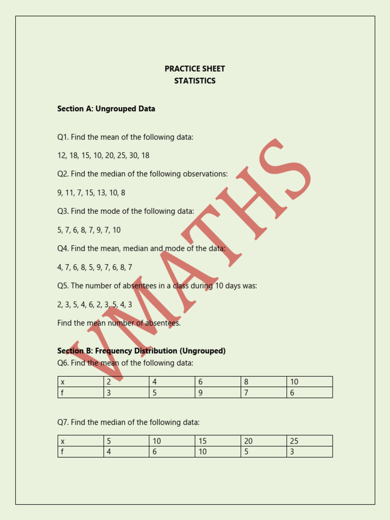 PRACTICE SHEET STATISTICS_79307102_2026_03_07_13_52 | PDF | Mean | Median