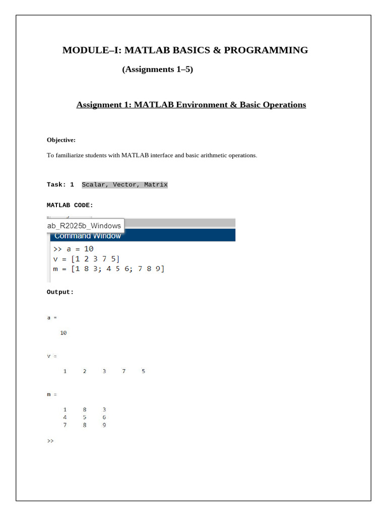 Matlab Assignement 99.6666% Complete | PDF | Matrix (Mathematics ...