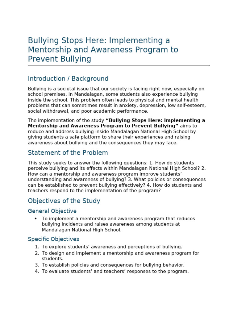 Bullying Awareness Program | PDF | Bullying | Mentorship