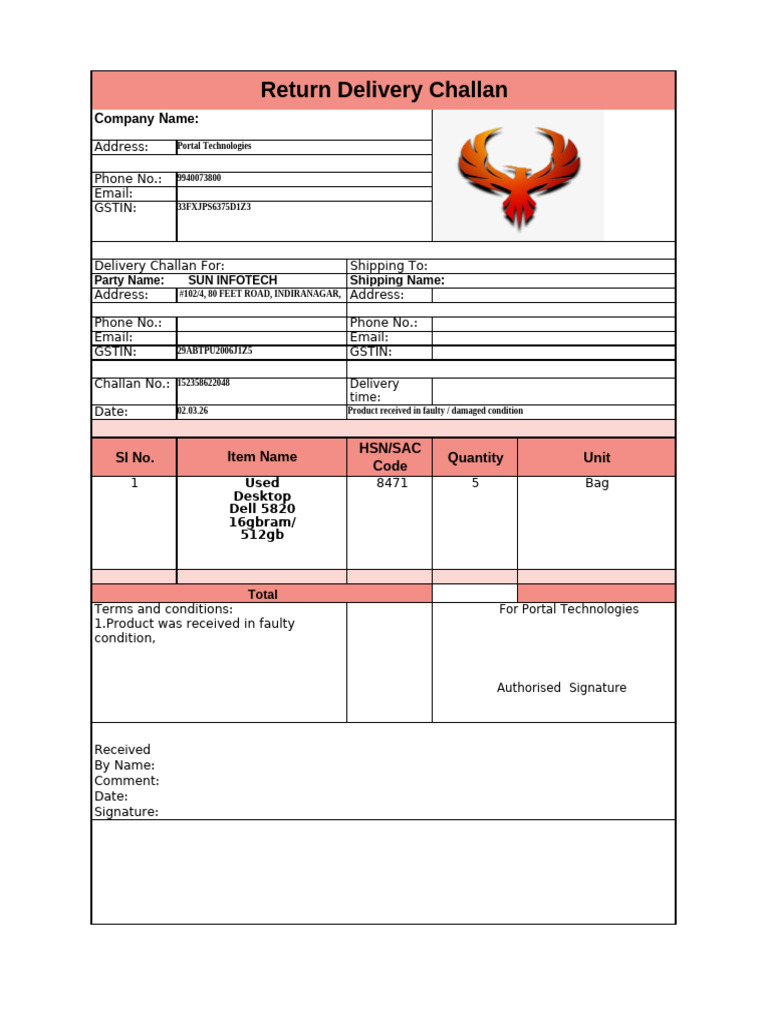 Delivery Challan Format Word 1 | PDF