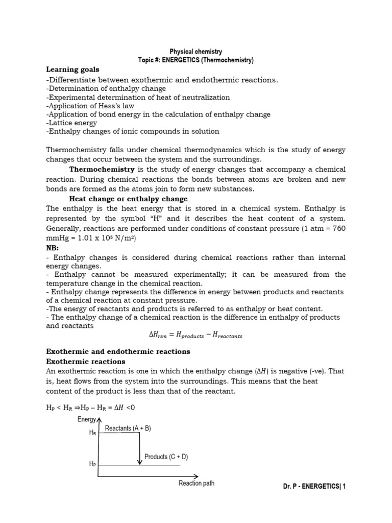 ENERGETICS (Thermochemistry)_ Physical Chemistry | PDF | Enthalpy ...
