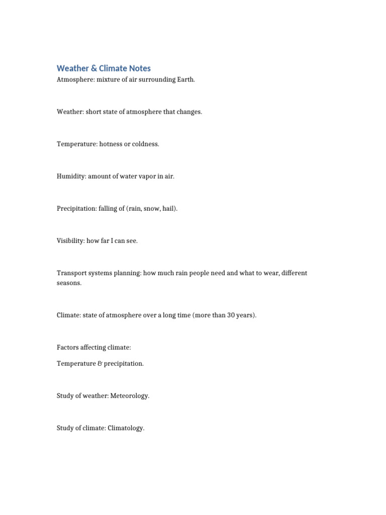 Weather and Climate Notes | PDF