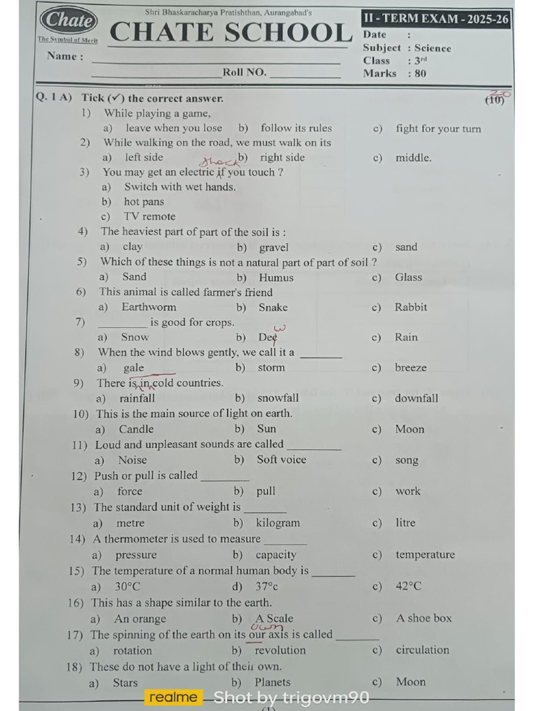 Class 3rd Question Paper | PDF