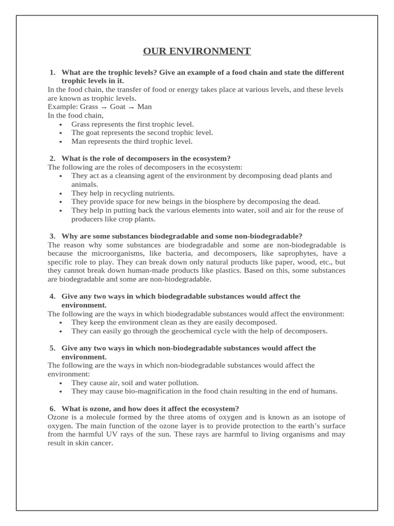 Our Environment Notes | PDF | Biodegradation | Food Web