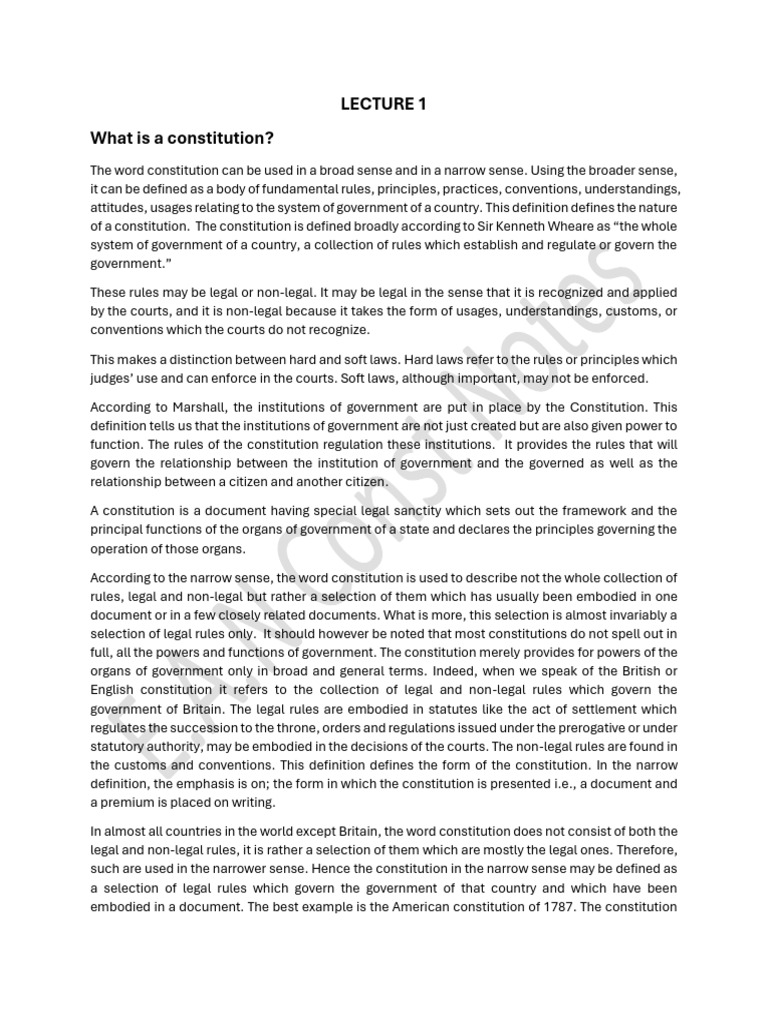 Constitutional Law Lecture Notes 2024 | PDF | Political Science ...