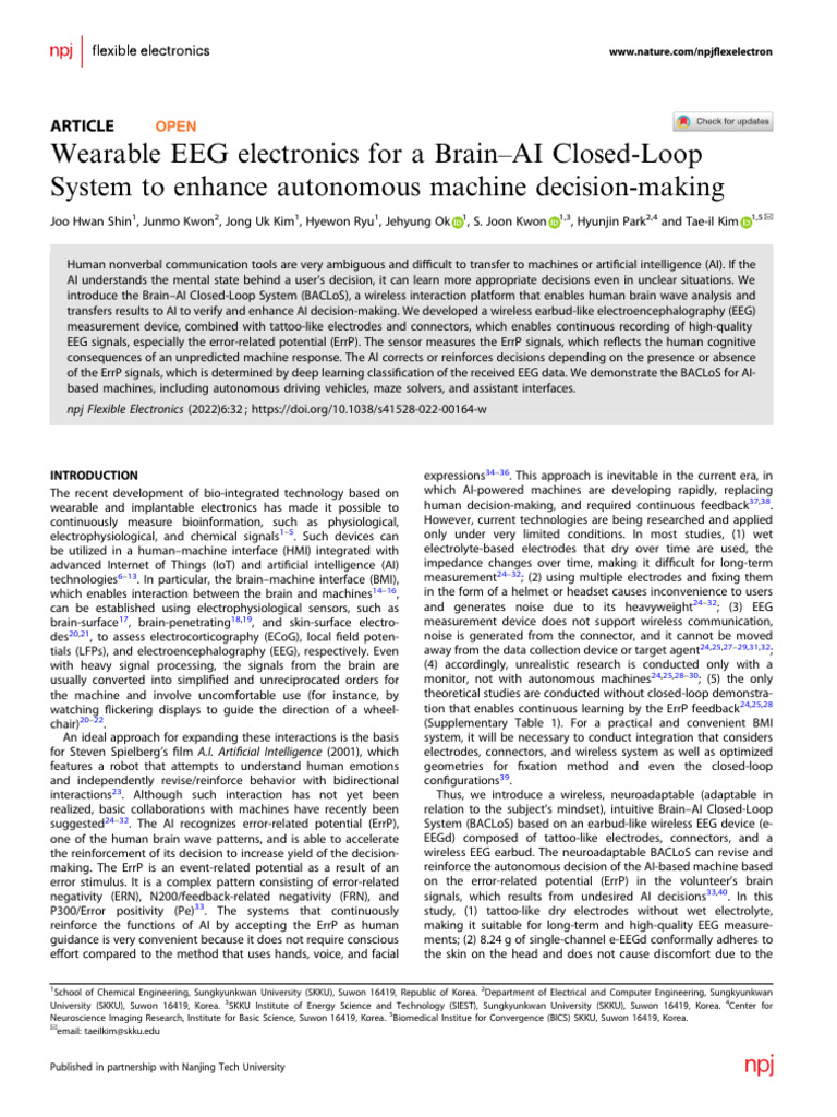 Wearable EEG Electronics For A Brain-AI Closed-Loop System To Enhance ...