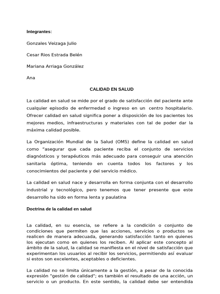 CALIDAD EN SALUD | PDF | Calidad (comercial) | Sistema de manejo de calidad