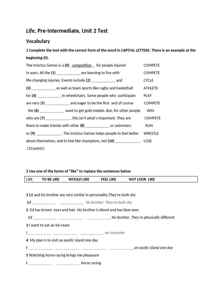 2025 Test Unit 2 Intermediate Level | PDF | Sports