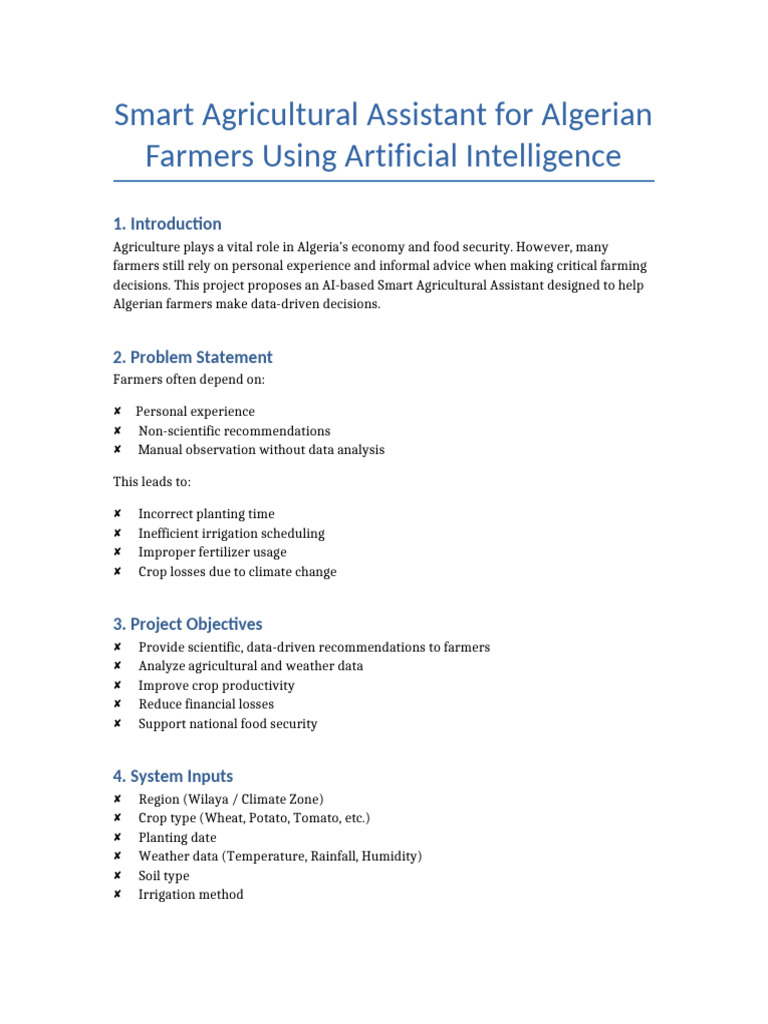Smart Agricultural Assistant Project Document | PDF