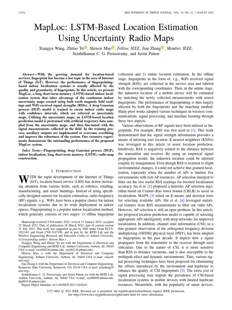 MapLoc LSTM-Based Location Estimation Using Uncertainty Radio Maps ...
