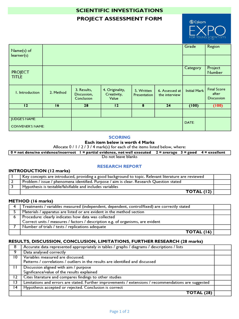 cf000b36 Scientific Investigation Project Assessment Form | PDF ...