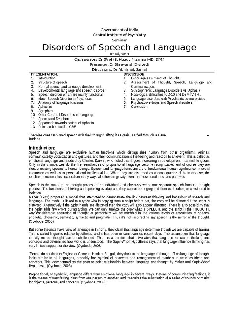 Disorders of Speech - Language | PDF | Aphasia | Speech