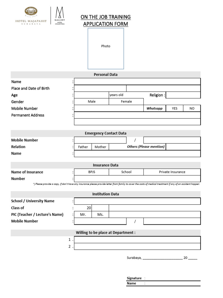 OJT Application Form | PDF