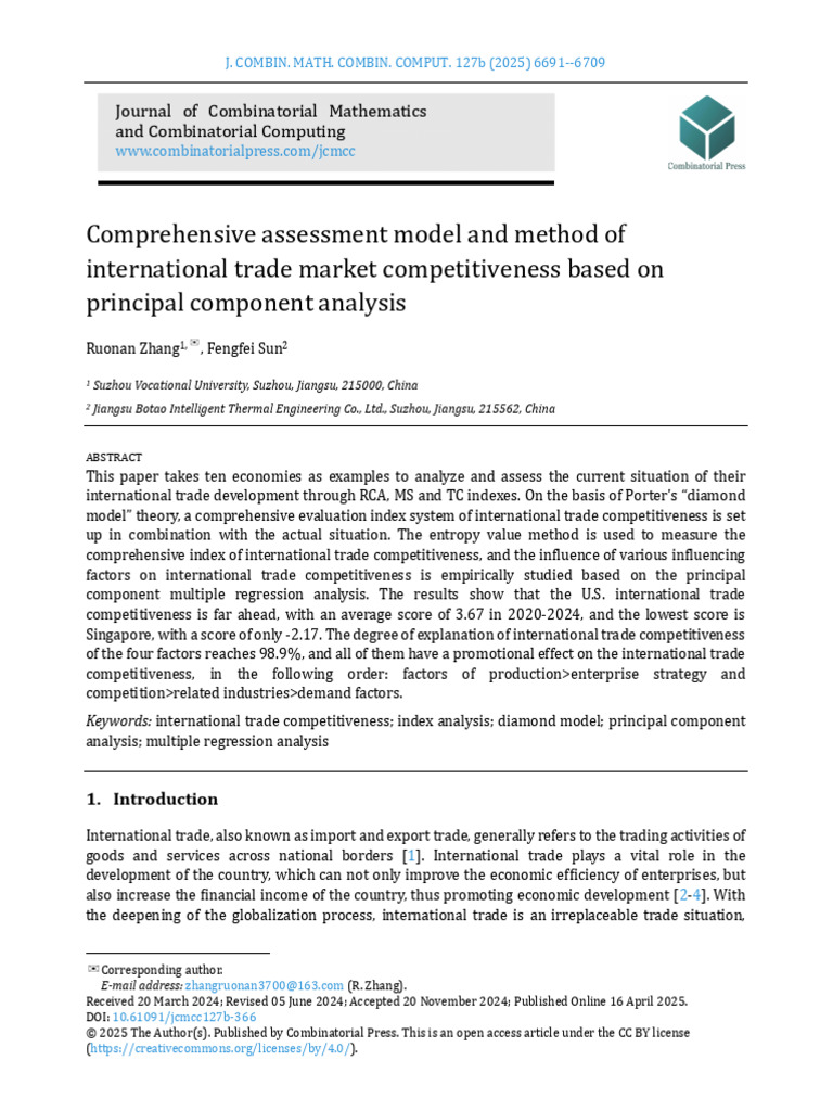 Comprehensive Assessment Model and Method of International Trade Market ...