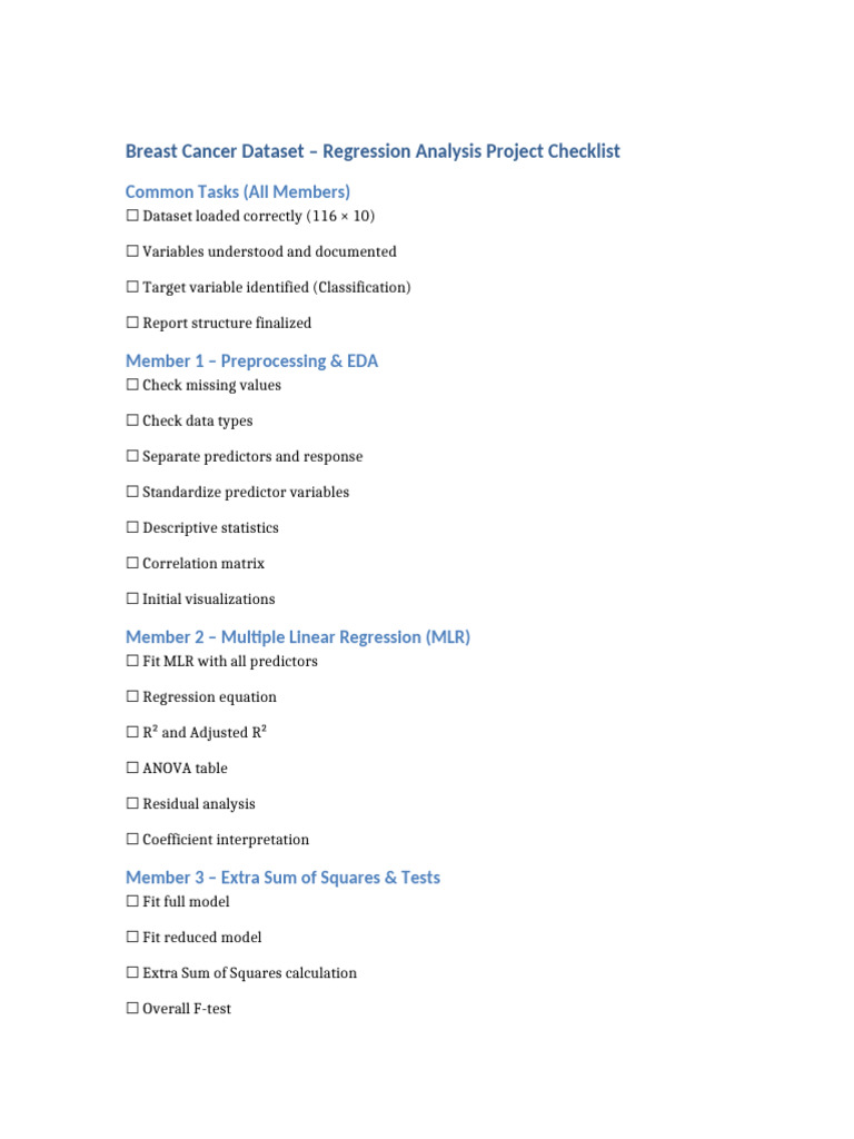 Regression Project Checklist | PDF